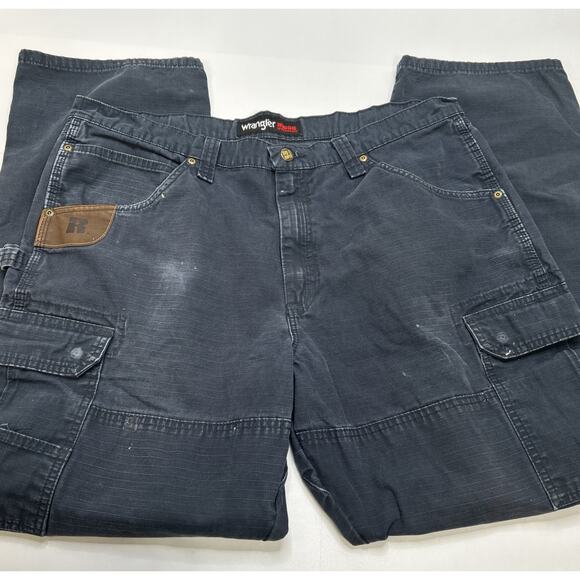 (2) Y2K Wrangler Riggs Cargo Pants Mens 36X32 Blue Brown Ripstop Workwear Baggy - Picture 2 of 10